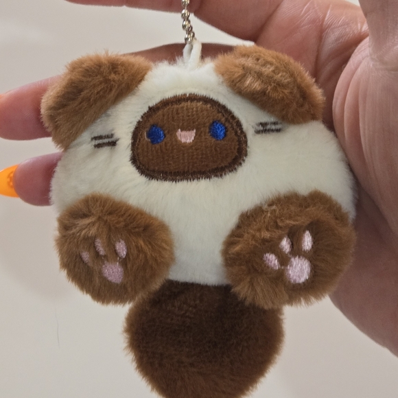 Cute Brown and White Long Tail Cat Plush Keychain - Picture 5 of 5